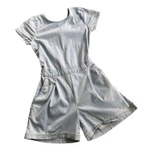 Mayoral Light Wash Denim Romper With Cutout Back 140